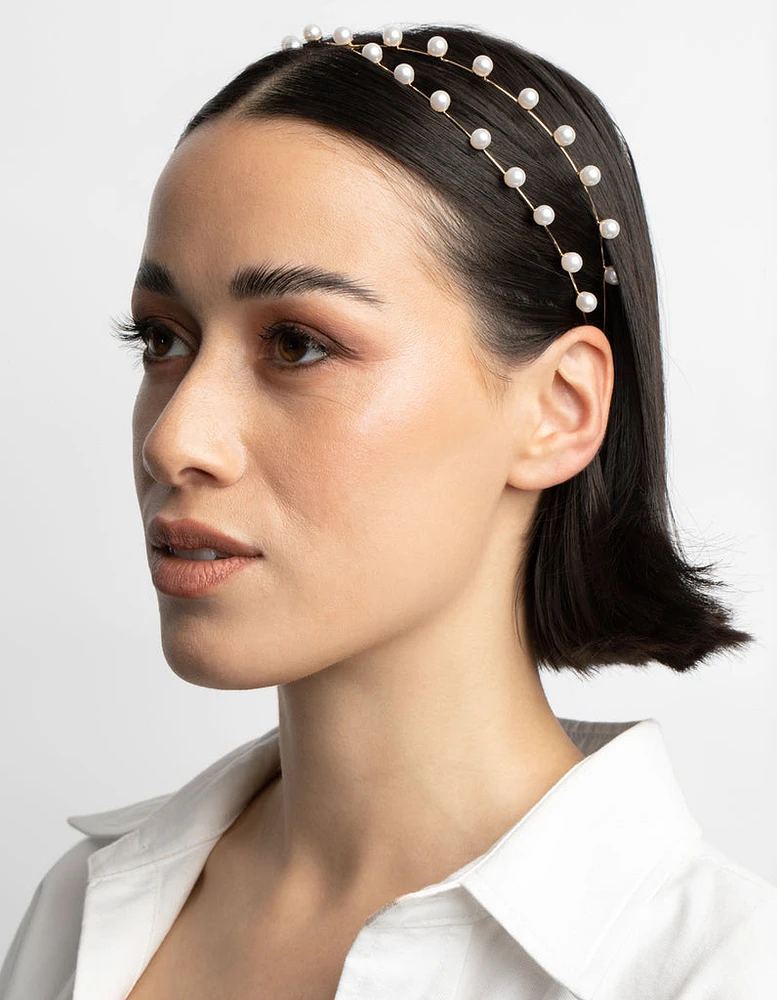 Gold Cross Over Pearl Headband