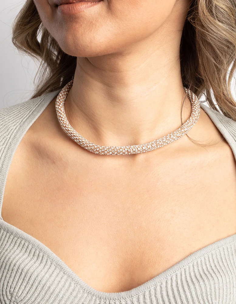 Rose Gold Diamante Tube Necklace