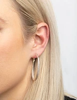 Rhodium Textured Criss Cross Hoop Earrings