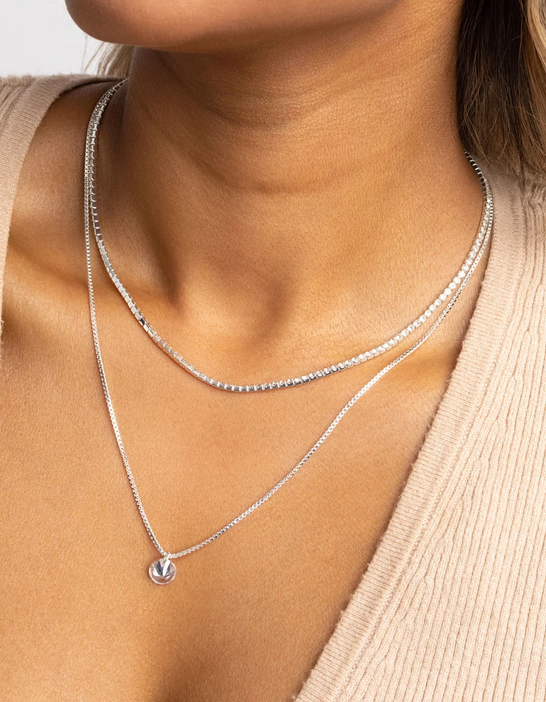 Silver Diamante Layered Necklace