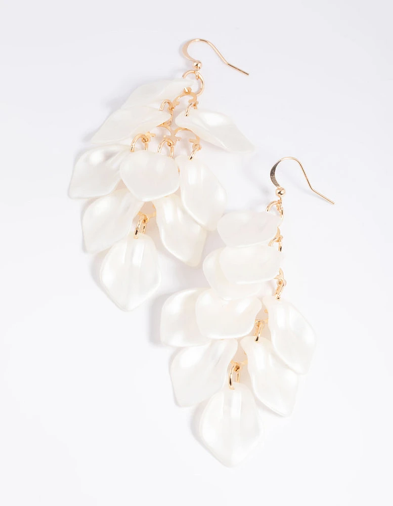 Gold Pearlised Cascading Petal Drop Earrings