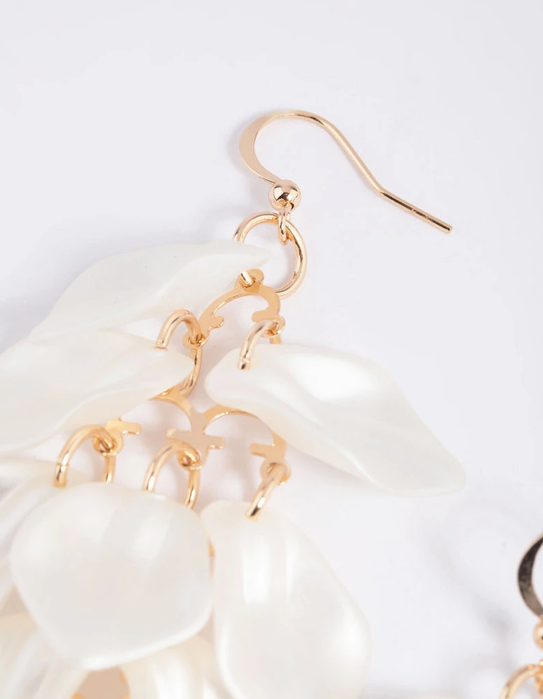 Gold Pearlised Cascading Petal Drop Earrings