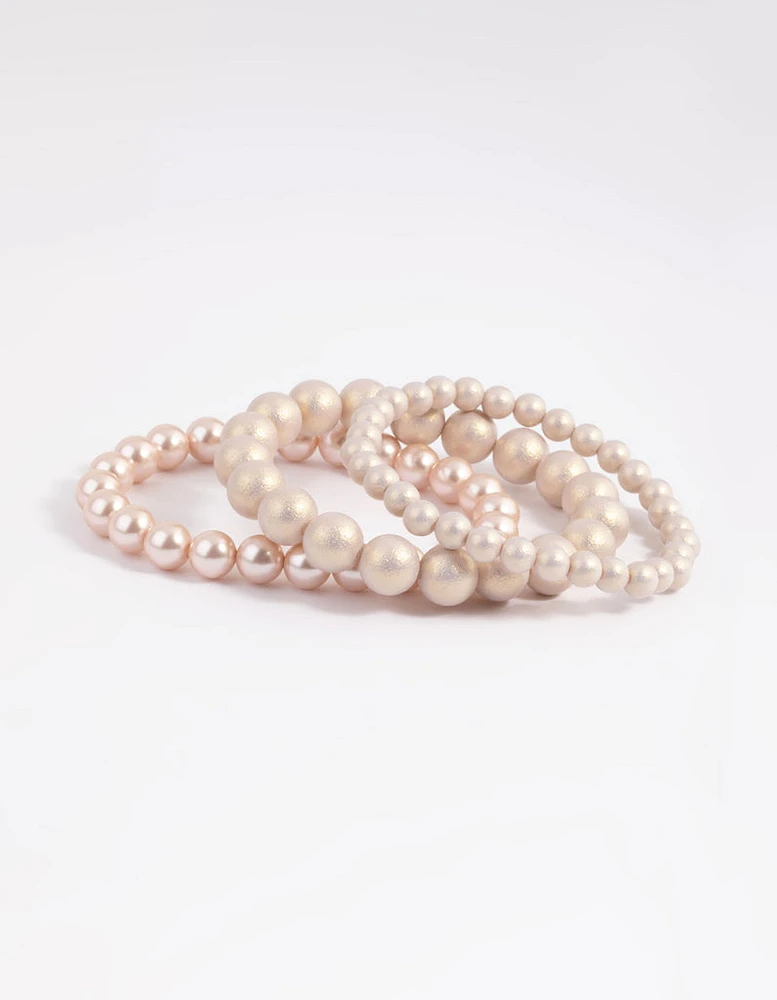 Gold Pearl & Bread Stretch Bracelet Pack