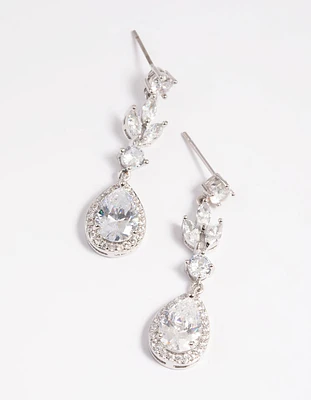 Silver Diamond Simulant Teardrop Earrings