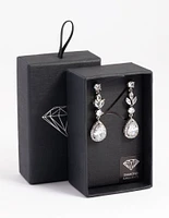 Silver Diamond Simulant Teardrop Earrings