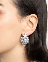 Rhodium Diamond Simulant Marquise Statement Earrings