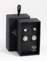 Rhodium Diamond Simulant Stud Earring Set