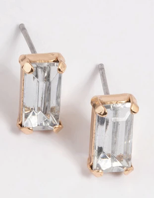 Gold Diamante Baguette Stud Earrings