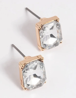 Gold Diamante Square Stud Earrings