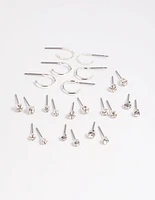 Silver Diamante Stud & Hoop Earring 12-Pack