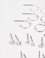 Silver Diamante Stud & Hoop Earring 12-Pack