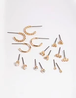 Gold Pearl Stud & Huggie Hoop Earring 8-Pack