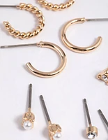 Gold Pearl Stud & Huggie Hoop Earring 8-Pack