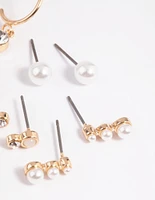 Gold Mixed Pearl Stud & Huggie Hoop Earring 8-Pack