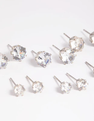 Silver Diamante Classic Stud Earring 8-Pack