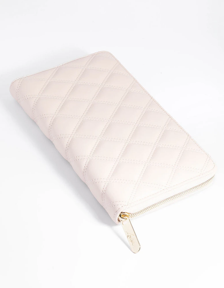 Blush Quilted Faux Leather Jewellery Travel Case