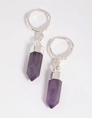 Purple Amethyst Shard Huggie-Hoop Earrings