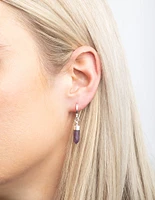 Purple Amethyst Shard Huggie-Hoop Earrings