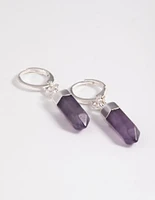 Purple Amethyst Shard Huggie-Hoop Earrings