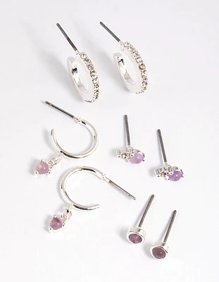 Purple Amethyst Diamante Earring Stack Pack