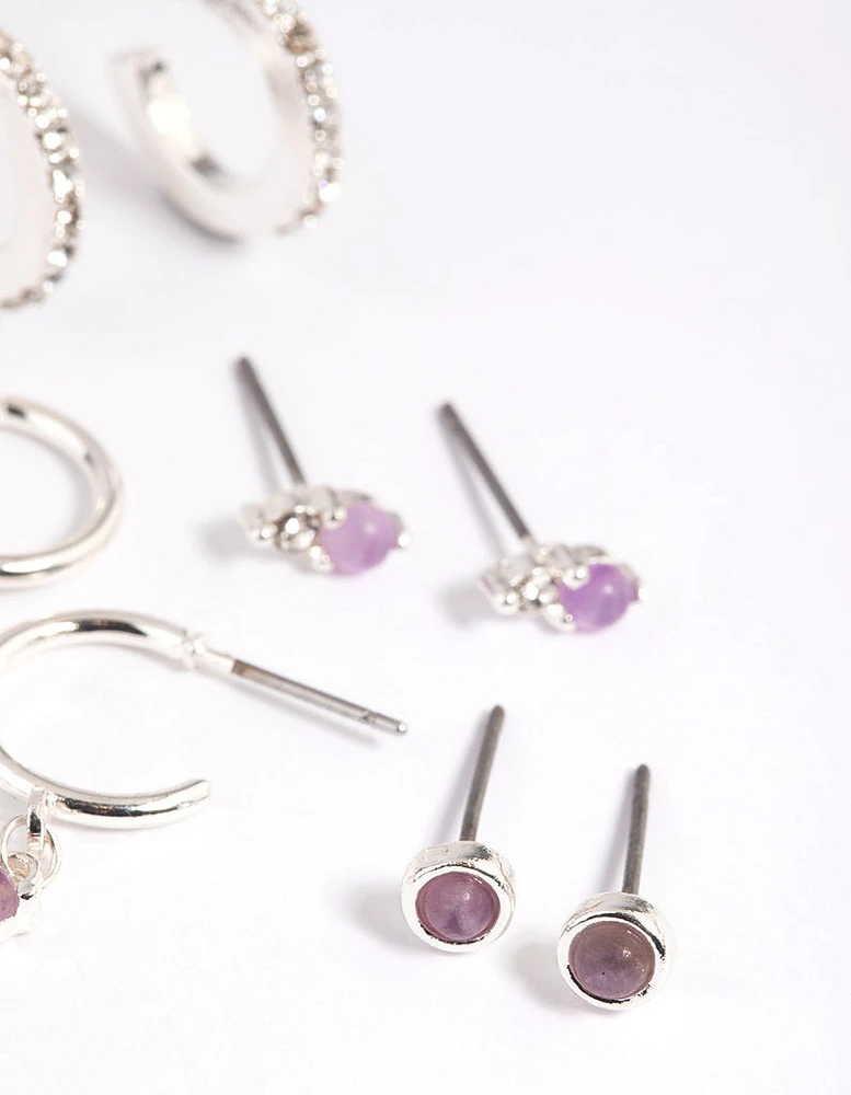 Purple Amethyst Diamante Earring Stack Pack