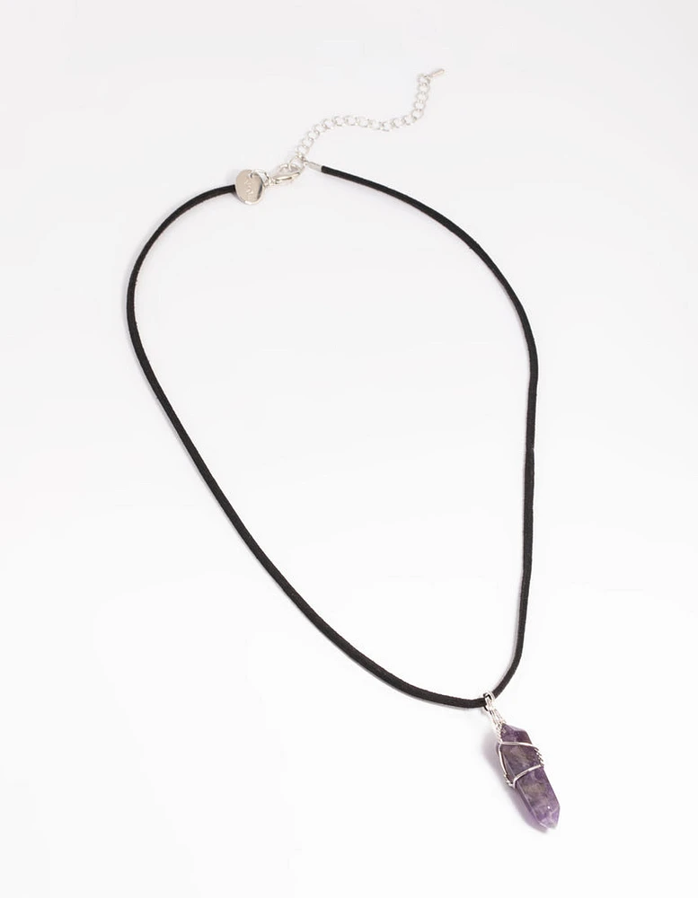 Amethyst Crystal Shard Suede Cord Necklace