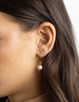 Gold Plated Surgical Steel Pearl Huggie Hoop Earrings