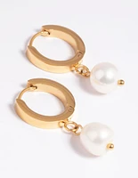 Gold Plated Surgical Steel Pearl Huggie Hoop Earrings