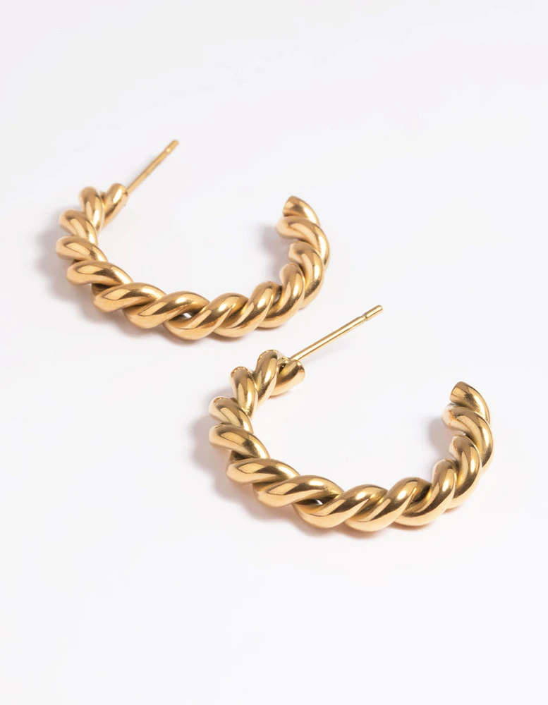 Gold Plated Surgical Steel Twisted Hoop Earrings