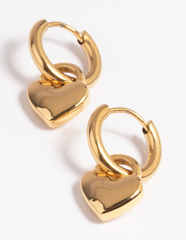 Gold Plated Surgical Steel Chunky Heart Huggie Hoop Earrings