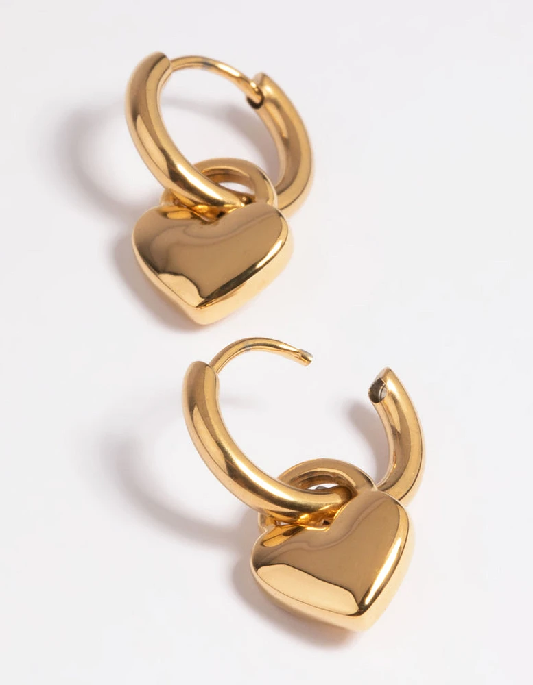 Gold Plated Surgical Steel Chunky Heart Huggie Hoop Earrings