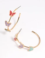 Gold Butterfly Hoop Earrings