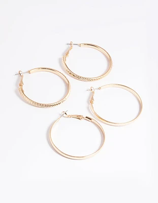 Gold Plain Text Hoop Earrings Set