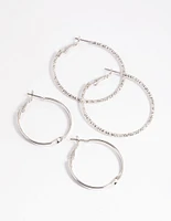 Rhodium Wide Hoop Earring Set