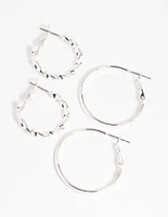 Silver Twisted Hoop Earring Set