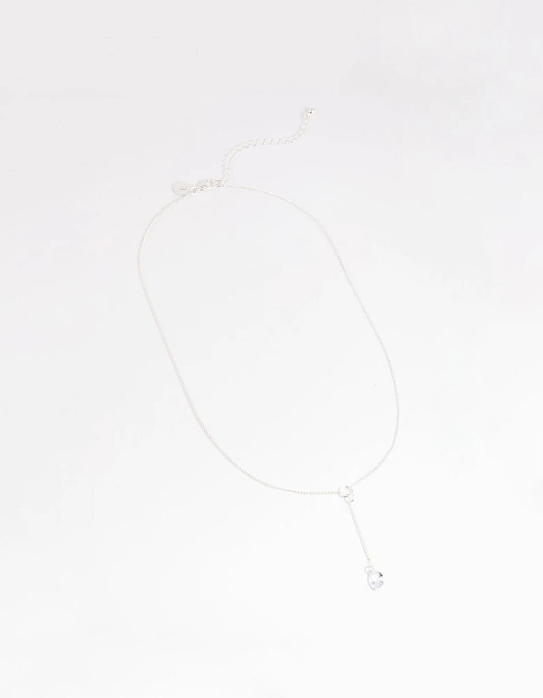 Silver Diamante Lariat Necklace