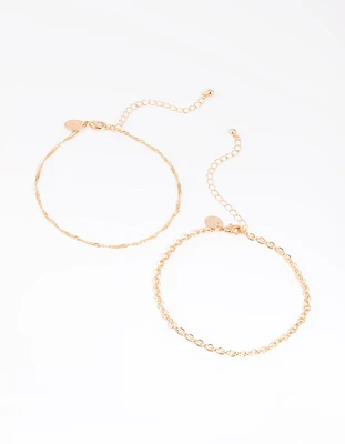 Gold Twisted Anklet Set