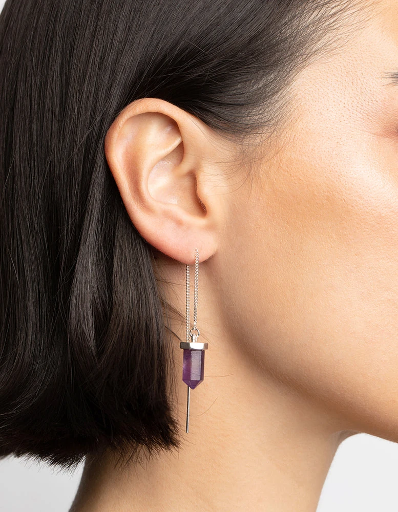 Purple Amethyst Shard Thread Through Earrings