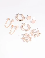 Rose Quartz Hoop Chain Earring Stack Pack