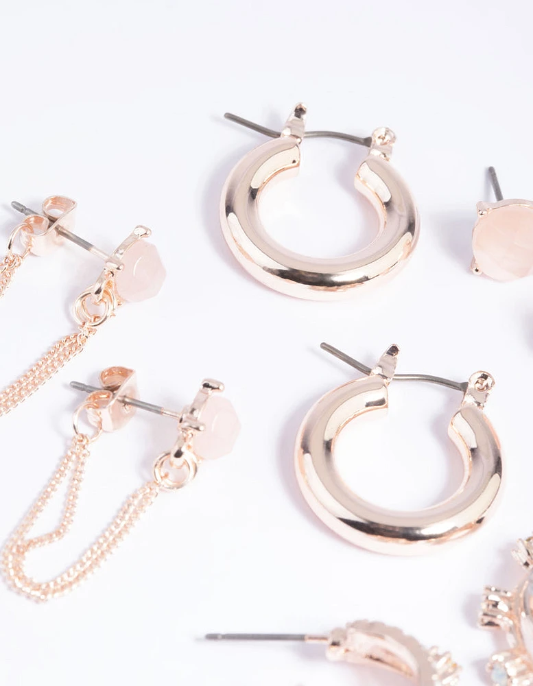 Rose Quartz Hoop Chain Earring Stack Pack