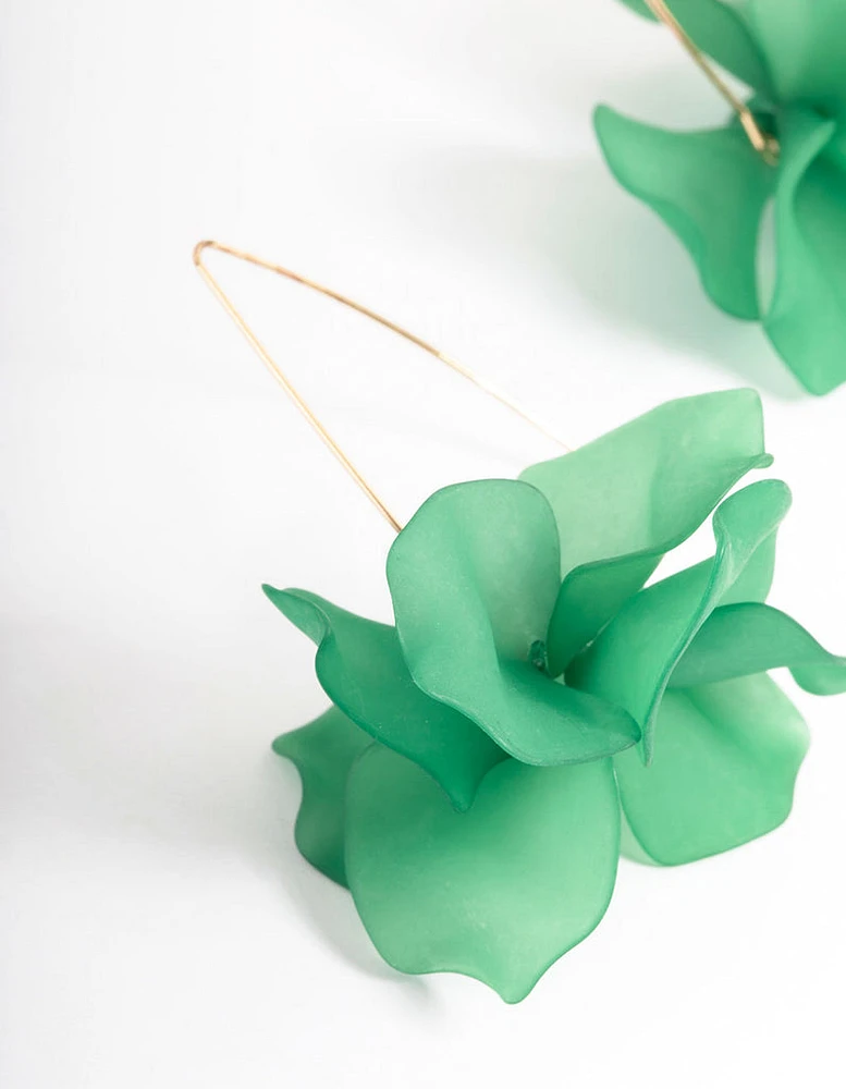 Green Frosted Flower Drop Earrings