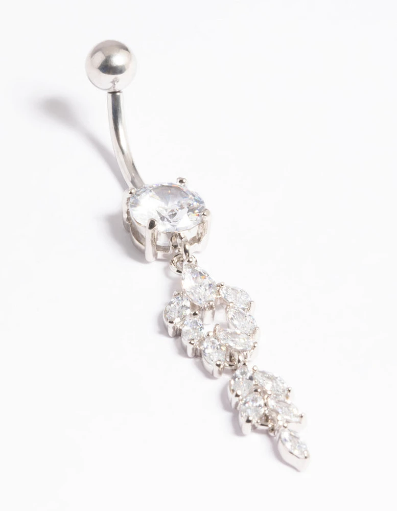 Platinum Plated Titanium Threadless Cubic Zirconia Chandelier Belly Bar