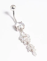 Platinum Plated Titanium Threadless Cubic Zirconia Chandelier Belly Bar