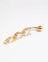 Gold Plated Titanium Threadless Crystal Pear Belly Bar