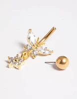 Gold Plated Titanium Threadless Butterfly Belly Bar