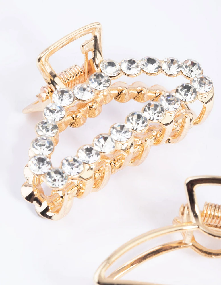 Gold Diamante Claw Clip Pack