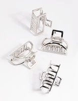 Silver Mixed Shape Small Hair Claw Clip 4-Pack