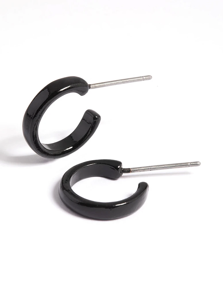 Matte Black Rounded Huggie Hoop Earrings