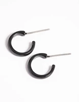 Matte Black Rounded Huggie Hoop Earrings