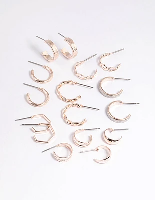 Rose Gold Textured Glitter Hoop Earring 8-Pack